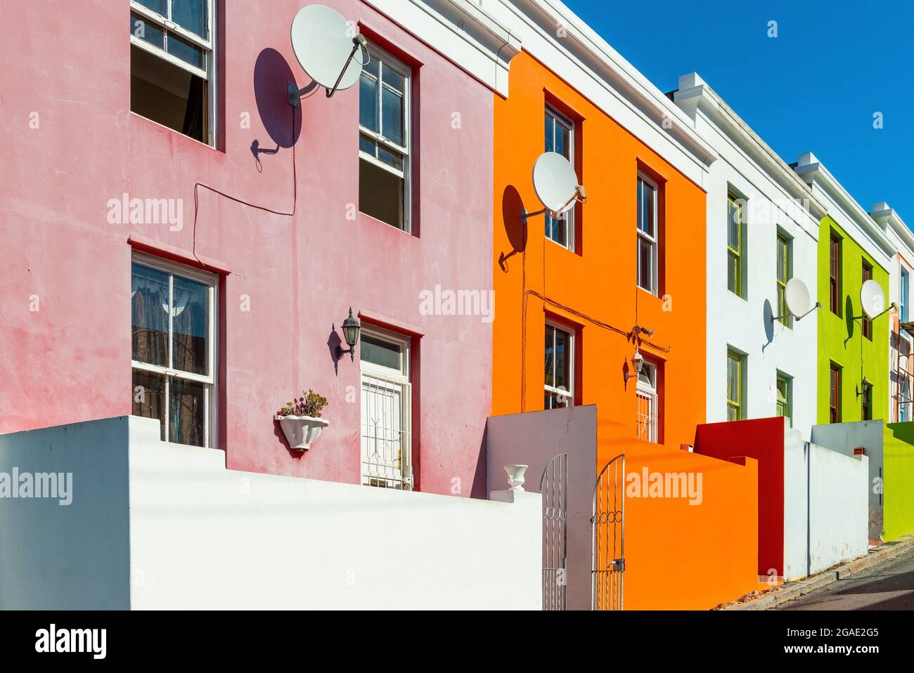 Bo Kaap malay distrito colorida arquitectura, Ciudad del Cabo, Sudáfrica. Foto de stock