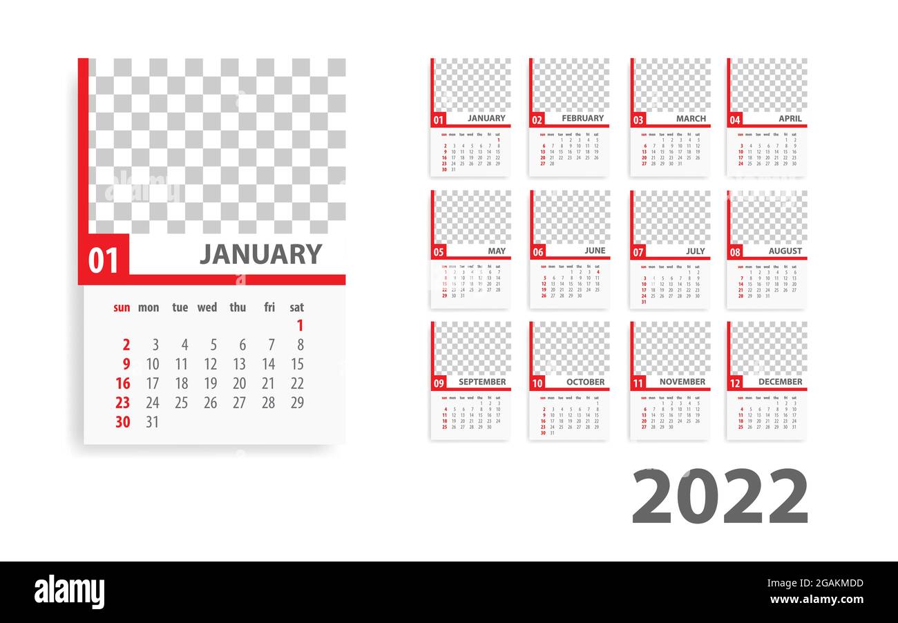 Plantilla de calendario mensual anual de escritorio para 2022 años Ilustración del Vector