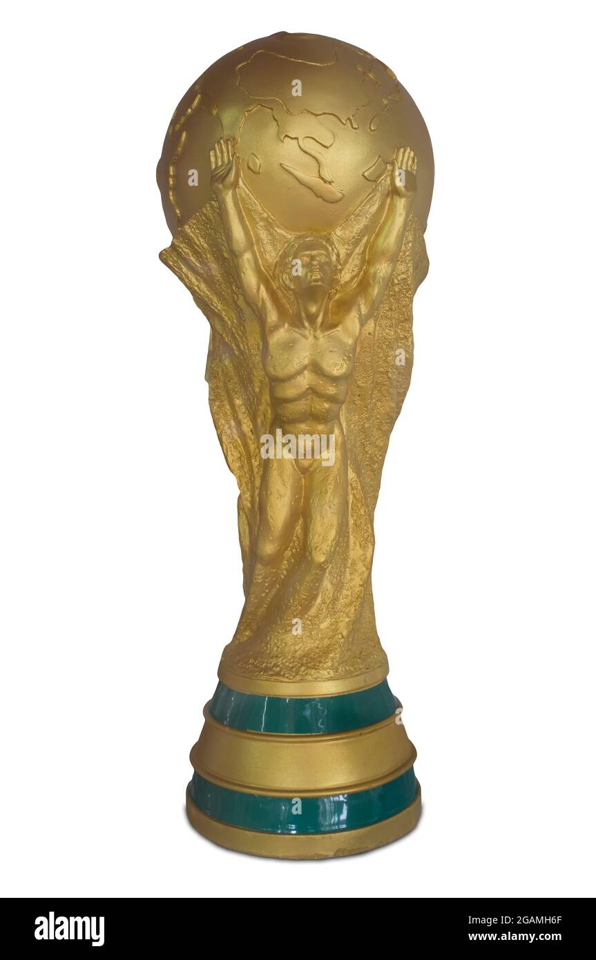 Réplica de trofeo de la Copa Mundial de la FIFA. Aislado Foto de stock