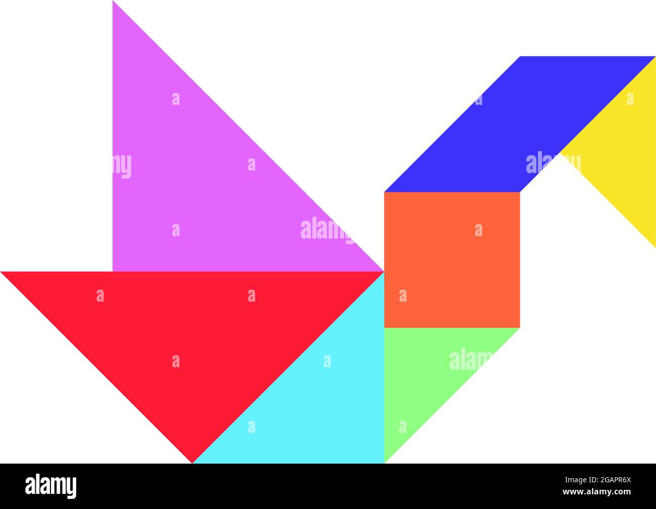 Puzzle de tangram de color en forma de pájaro (pato, ganso, cisne) sobre  fondo blanco Imagen Vector de stock - Alamy
