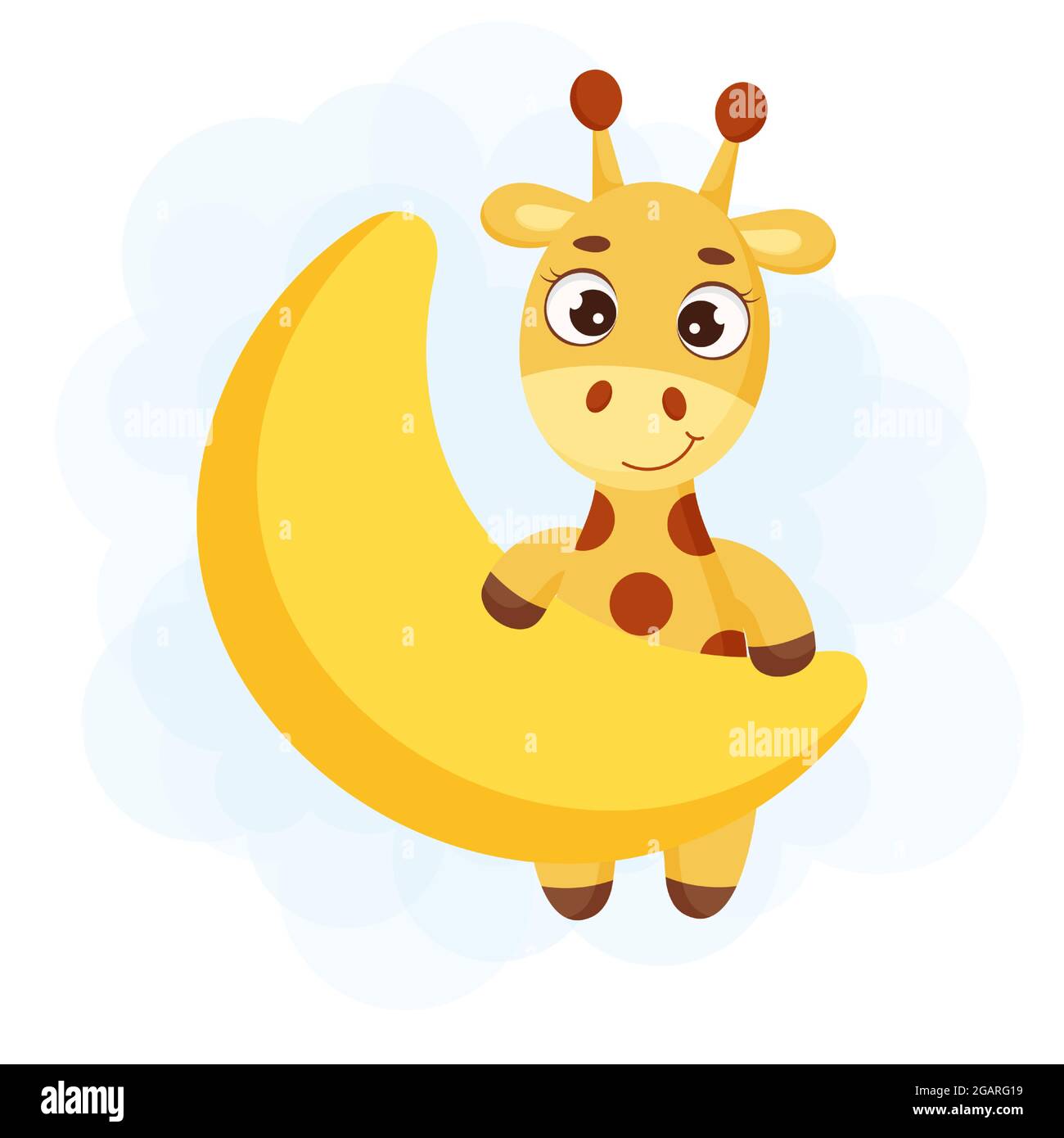 Linda jirafa en la luna. Divertido personaje de dibujos animados para imprimir, tarjetas de felicitación, ducha de bebé, invitación, fondos de pantalla, decoración del hogar. Chiles de colores brillantes Imagen Vector de Linda jirafa en la luna. Divertido personaje de dibujos animados para imprimir, tarjetas de felicitación, ducha de bebé, invitación, fondos de pantalla, decoración del hogar. Chiles de colores brillantes Imagen Vector de