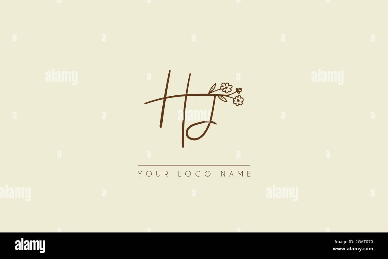 Letra inicial HJ o JH Firma manuscrita boda botánica icono floral logotipo ilustración de diseño vectorial Ilustración del Vector