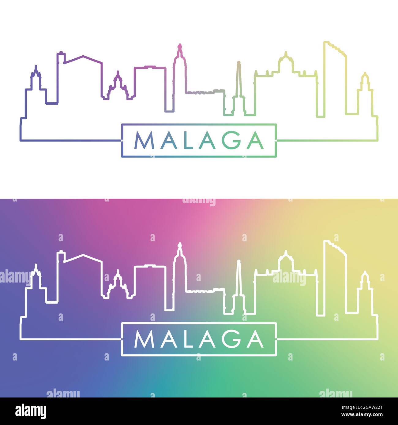Perfil de Málaga. Estilo lineal colorido. Archivo vectorial editable. Ilustración del Vector