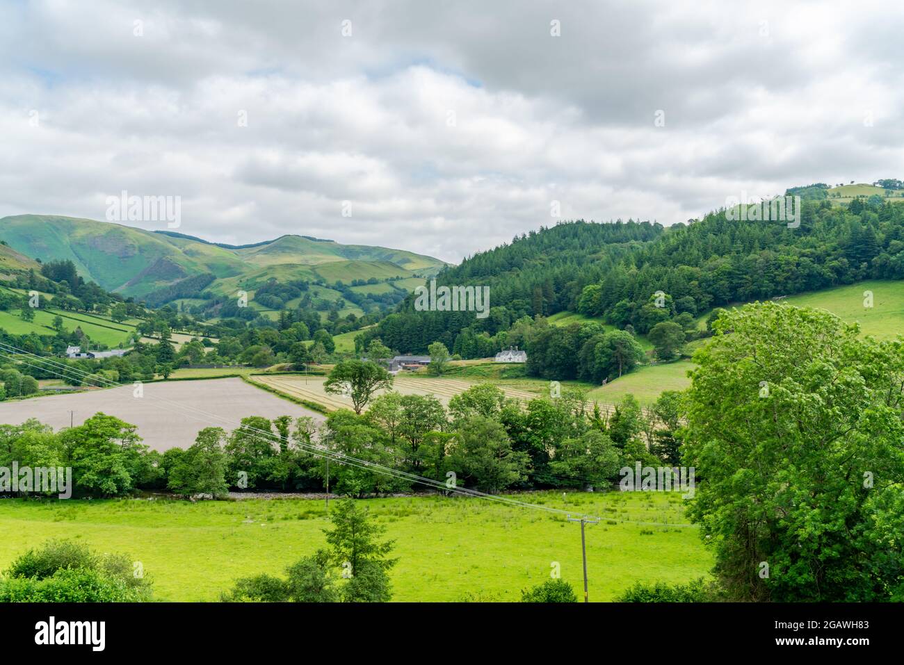 Vista del campo en la región rural de Snowdonia en el noroeste de Gales Foto de stock