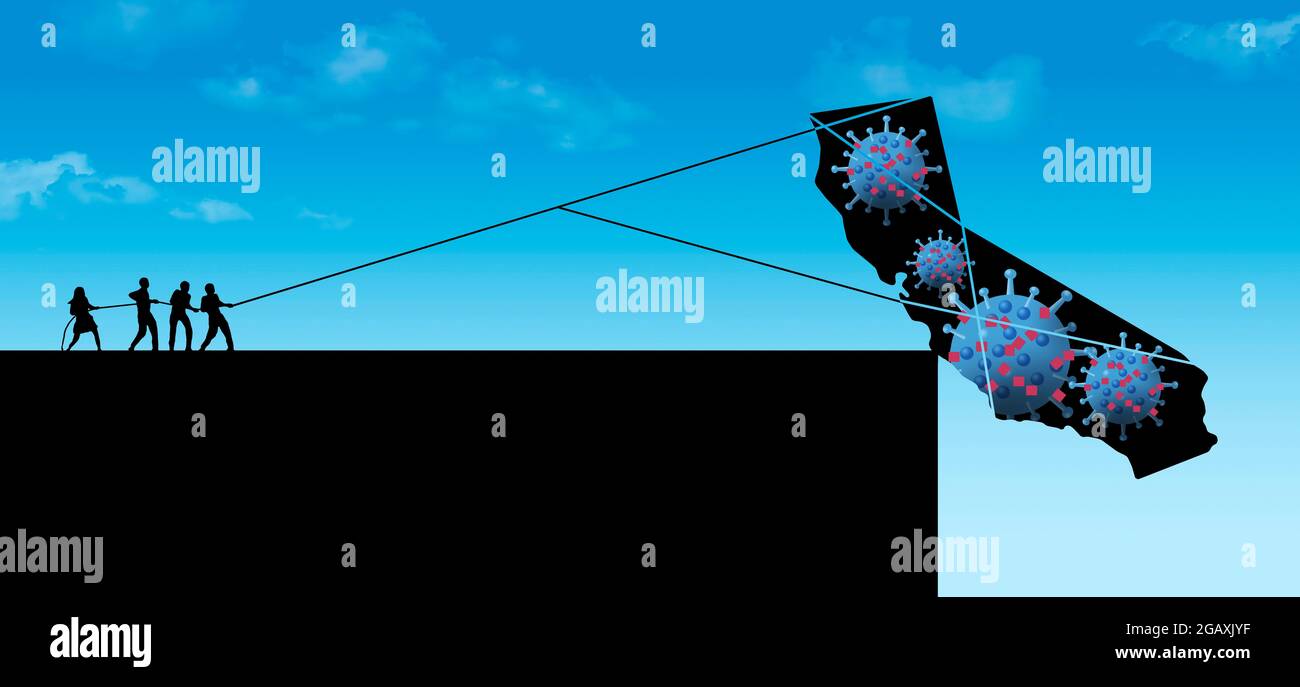 El estado de California, EE.UU., es visto ser retirado del borde de Covid-19 diaster en esta ilustración de 3-d. Foto de stock