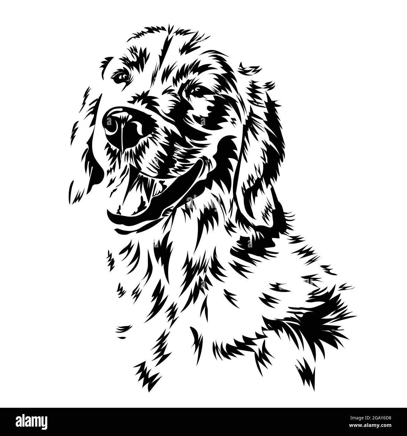 Perrito Labrador. Silueta. Arte lineal perro sonriente, blanco y negro,  ilustración vectorial Imagen Vector de stock - Alamy