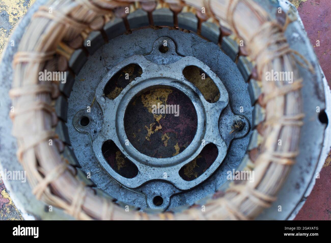 de estator eléctrico bobina de bobinado. Concepto de antecedentes de la industria. Vista enfoque selectivo Fotografía de stock - Alamy