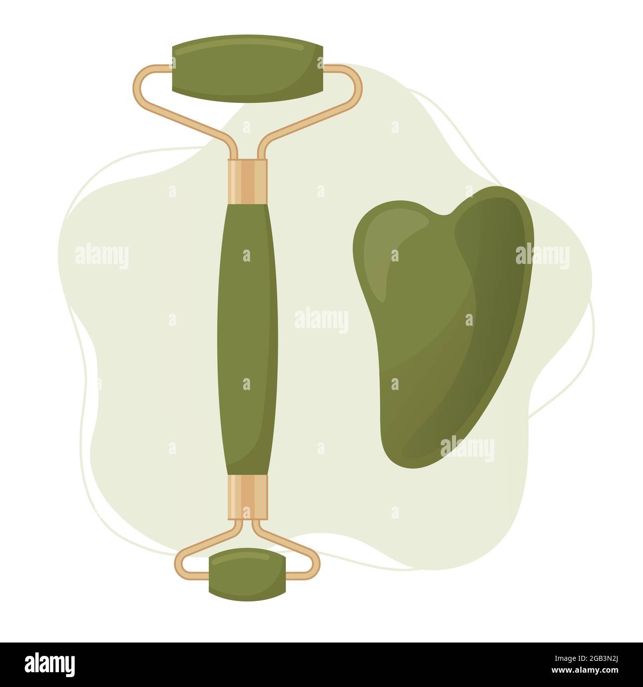 Rodillo de cara de cuarzo y jade y raspador de gua sha. Concepto
