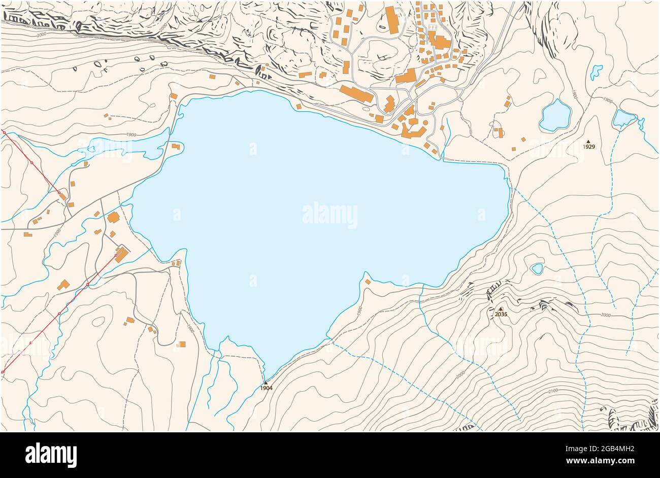 Mapa topográfico abstracto con lago y montañas Ilustración del Vector