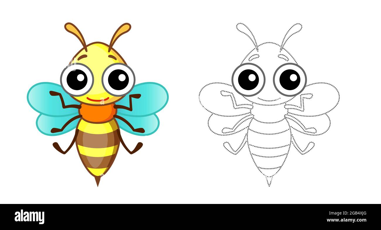 Libro para colorear para los niños. Una abeja divertida en un estilo de  dibujos animados. Trace los puntos y coloree la imagen Imagen Vector de  stock - Alamy