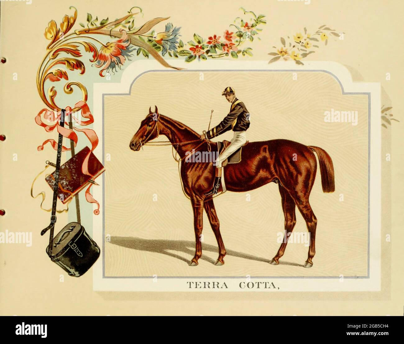 Terra Cotta fue un caballo de raza pura del ' Album of Celebred American and English running horses ' de Kinney Bros Publicado en Nuevo Tu en 1888 por Kinney Brothers para avanzar en las ventas de sus marcas de cigarrillos. Kinney Tobacco Company fue una empresa estadounidense de fabricación de cigarrillos que creó la marca de cigarrillos Sweet Caporal y la promovió con tarjetas comerciales de colección. Siendo un fabricante líder de cigarrillos del 1870-1880s, se fusionó en 1890 en la American Tobacco Company. Foto de stock
