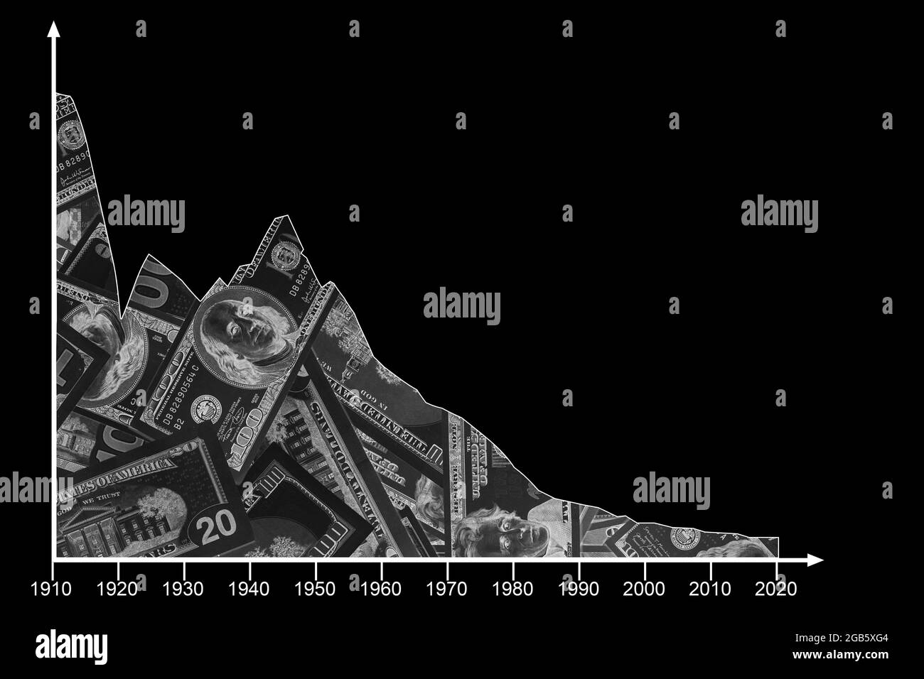 gráfico con textura en dólares sobre fondo negro Foto de stock