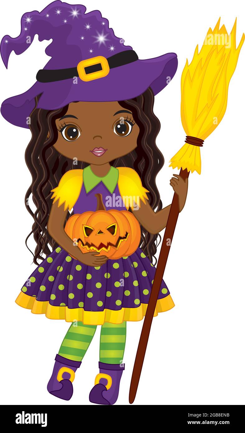 Paso Menos documental Caldo y calabaza de retención de bruja negra de vector cute. Bruja de  Halloween vectorial Imagen Vector de stock - Alamy