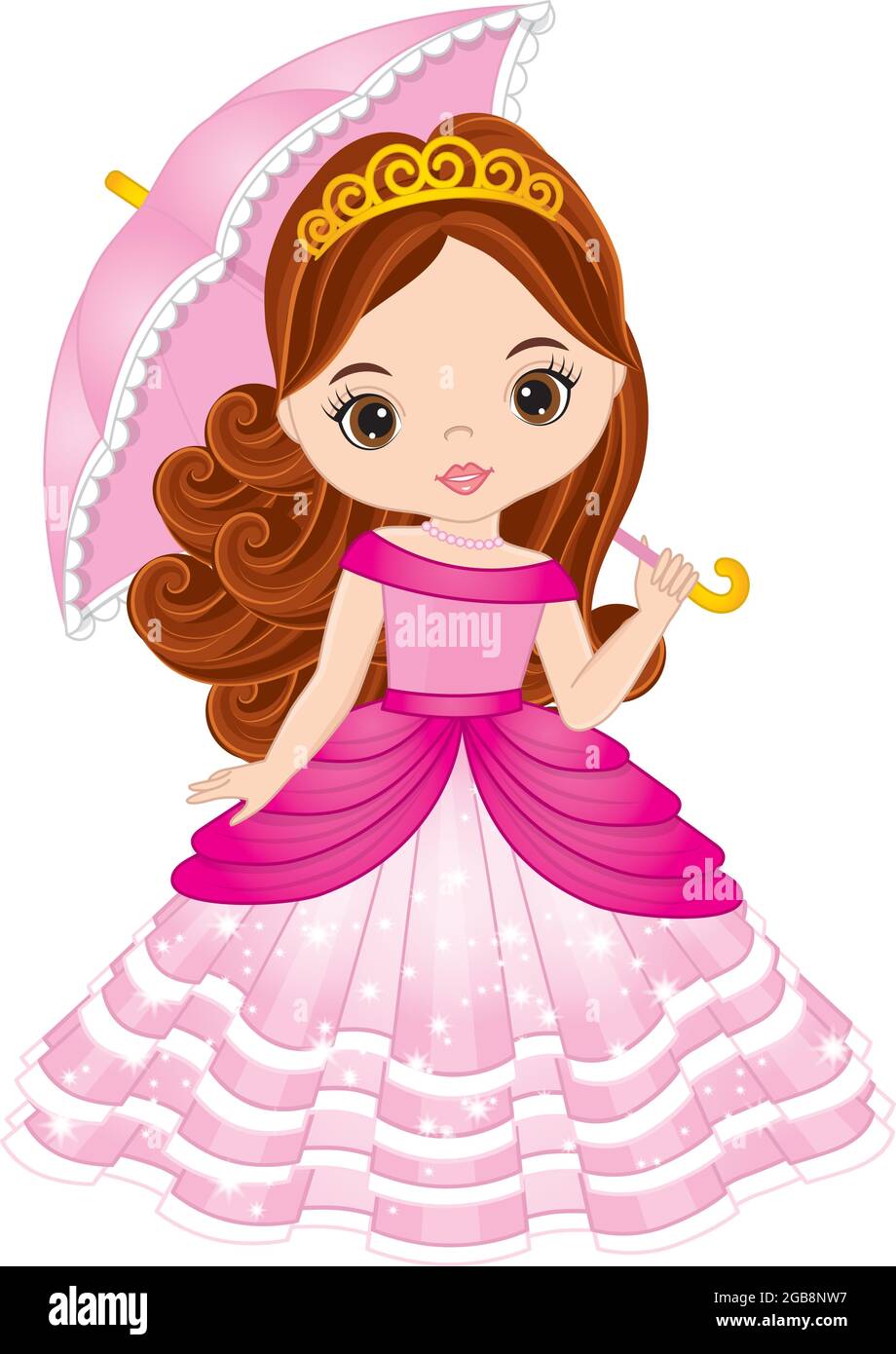 Vector Hermosa Princesa luciendo Vestido Rosa y Tiara y Paraguas de  sujeción. Princesa Vector Imagen Vector de stock - Alamy