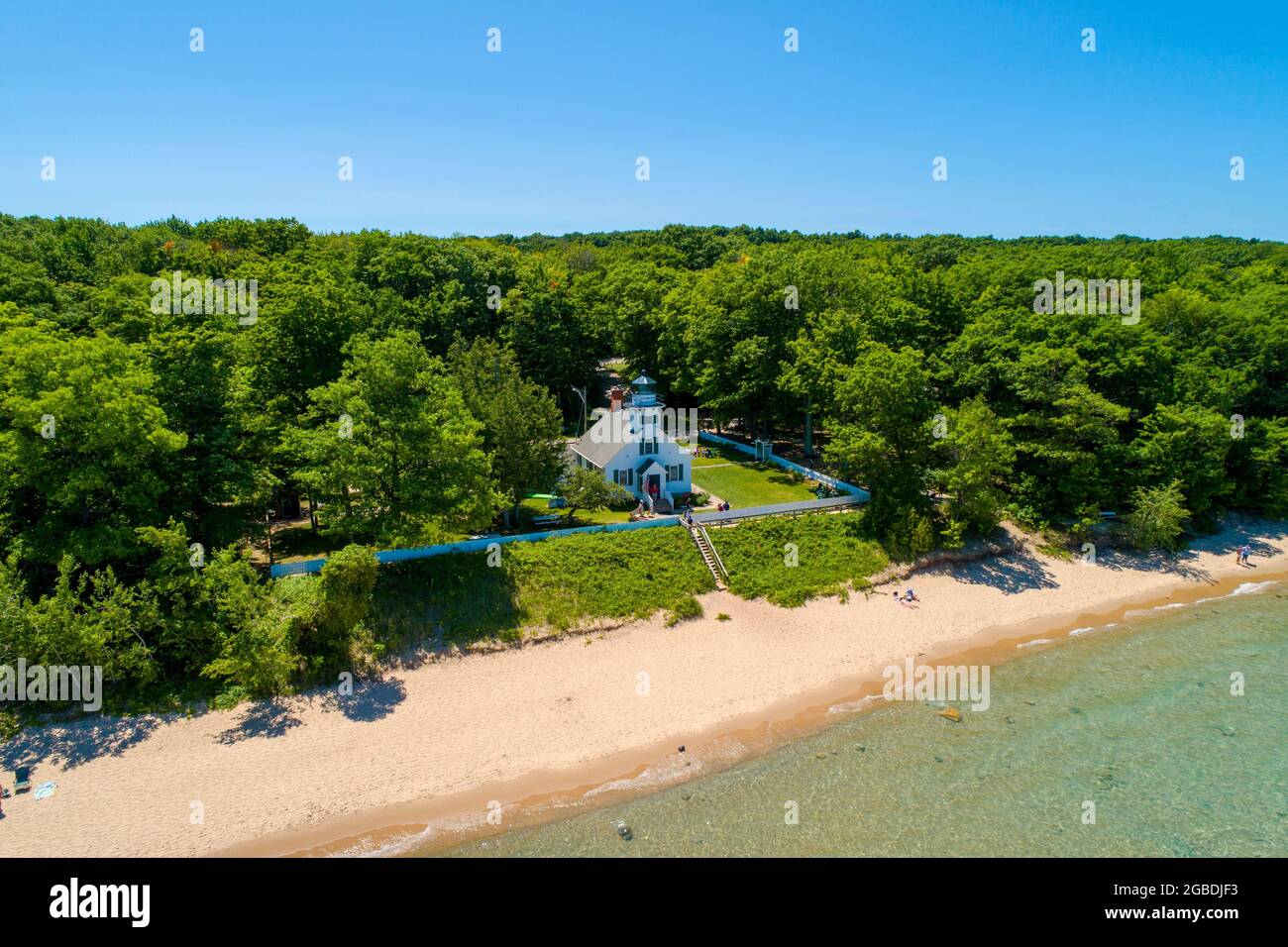 Faro de Mission Point Traverse City Michigan está situado en Mission Point, Michigan, justo al norte de Traverse City, a orillas del Lago Michigan Foto de stock