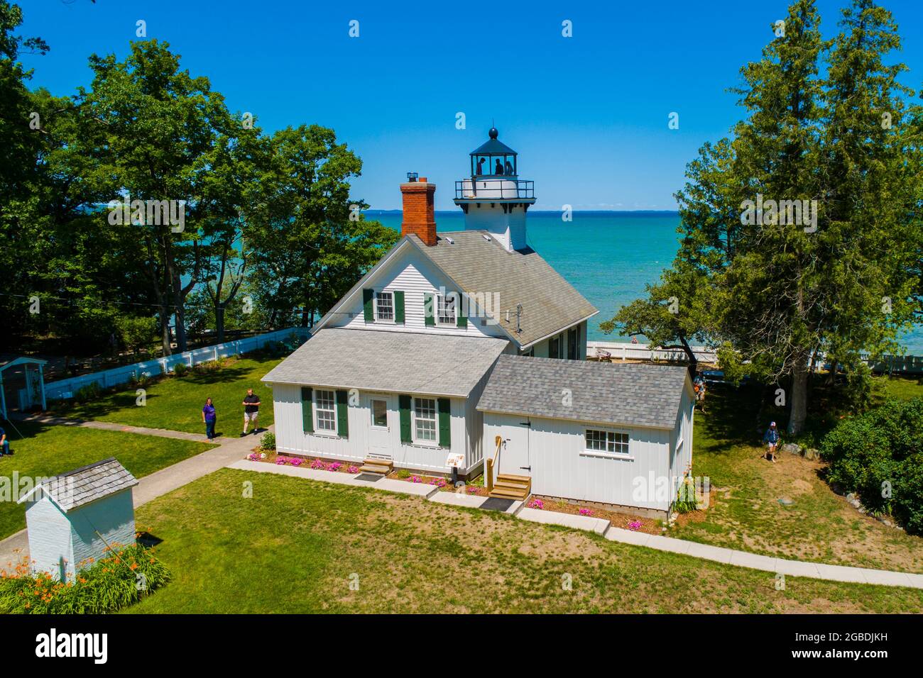 Faro de Mission Point Traverse City Michigan está situado en Mission Point, Michigan, justo al norte de Traverse City, a orillas del Lago Michigan Foto de stock