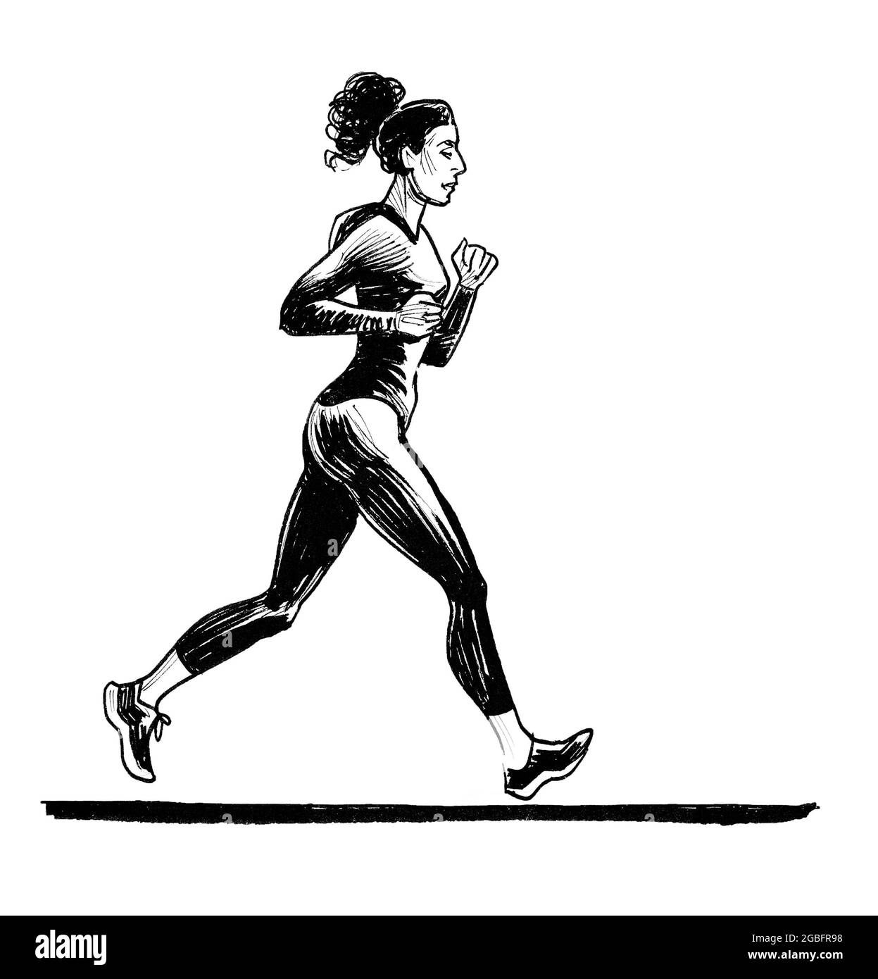 Jogging mujer. Dibujo en blanco y negro con tinta Fotografía de stock -  Alamy