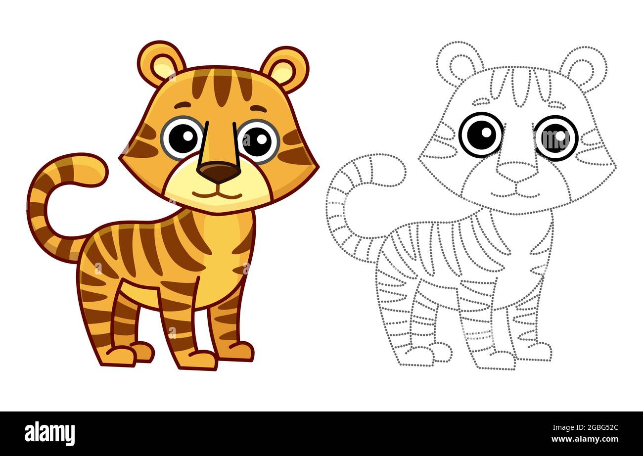 Zoo animal para niños libro para colorear. Tigre divertido en un estilo de dibujos animados. Trace los puntos y coloree la imagen Imagen Vector de stock - Alamy Zoo animal para niños libro para colorear. Tigre divertido en un estilo de dibujos animados. Trace los puntos y coloree la imagen Imagen Vector de stock - Alamy