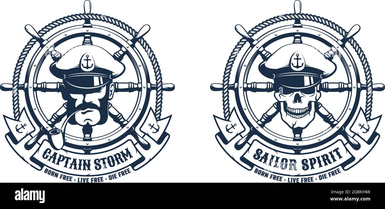 Logotipo retro del capitán del barco Ilustración del Vector