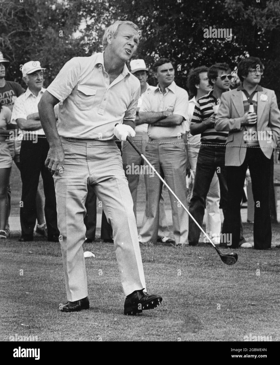 Austin Texas USA,1986: Golfista profesional Arnold Palmer compitiendo en el torneo Legends of Golf para jugadores de 50 años o más en el Onion Creek Country Club. ©Bob Daemmrich Foto de stock