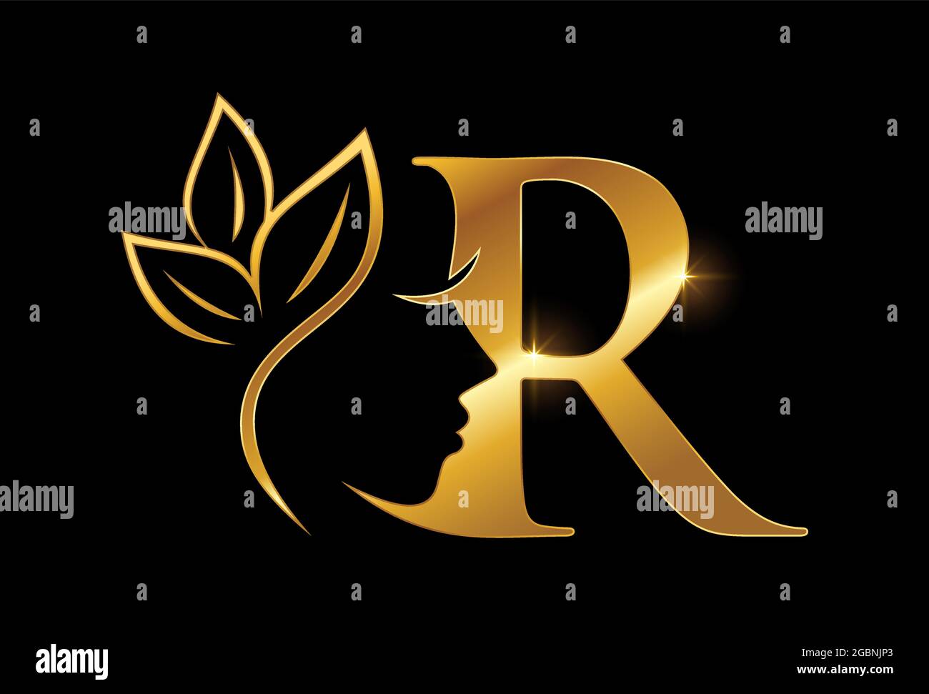Una ilustración vectorial de la letra inicial R de la belleza dorada Imagen  Vector de stock - Alamy