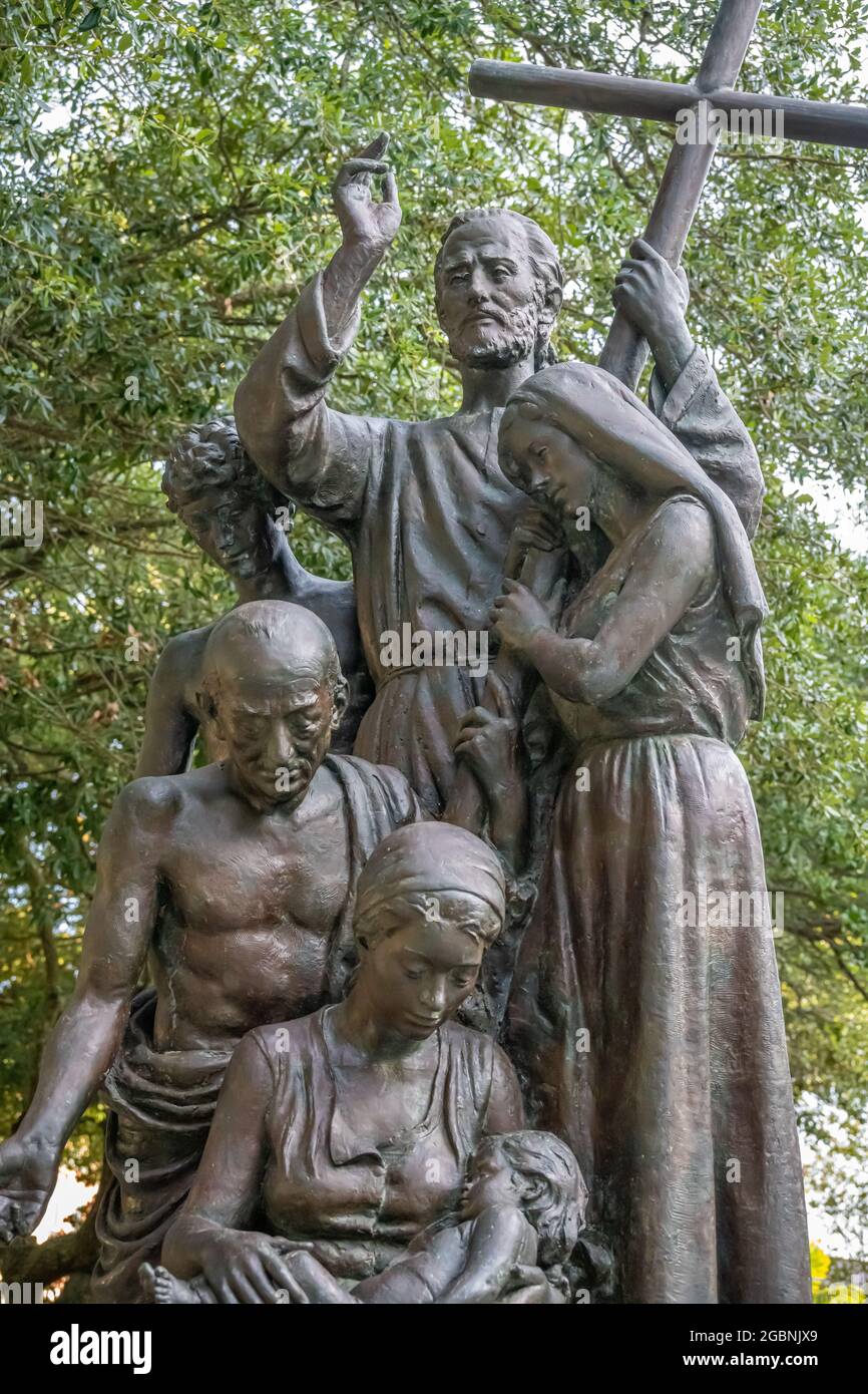 Estatua conmemorativa de los campamentos del Padre Pedro del siglo 18th y de la Colonia Minorquina en San Agustín, Florida. (EE. UU.) Foto de stock