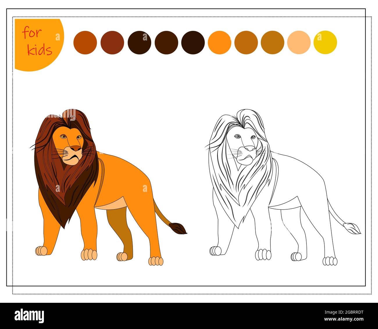 libro para colorear para niños por colores, león aislado sobre
