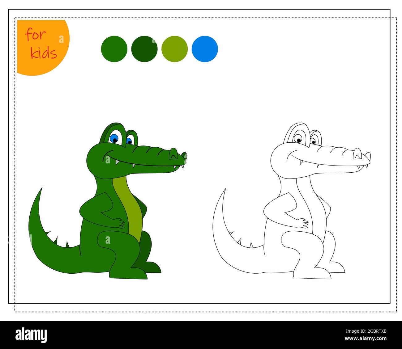 libro para colorear para niños por colores, cocodrilo de dibujos animados  aislados sobre un fondo blanco Imagen Vector de stock - Alamy