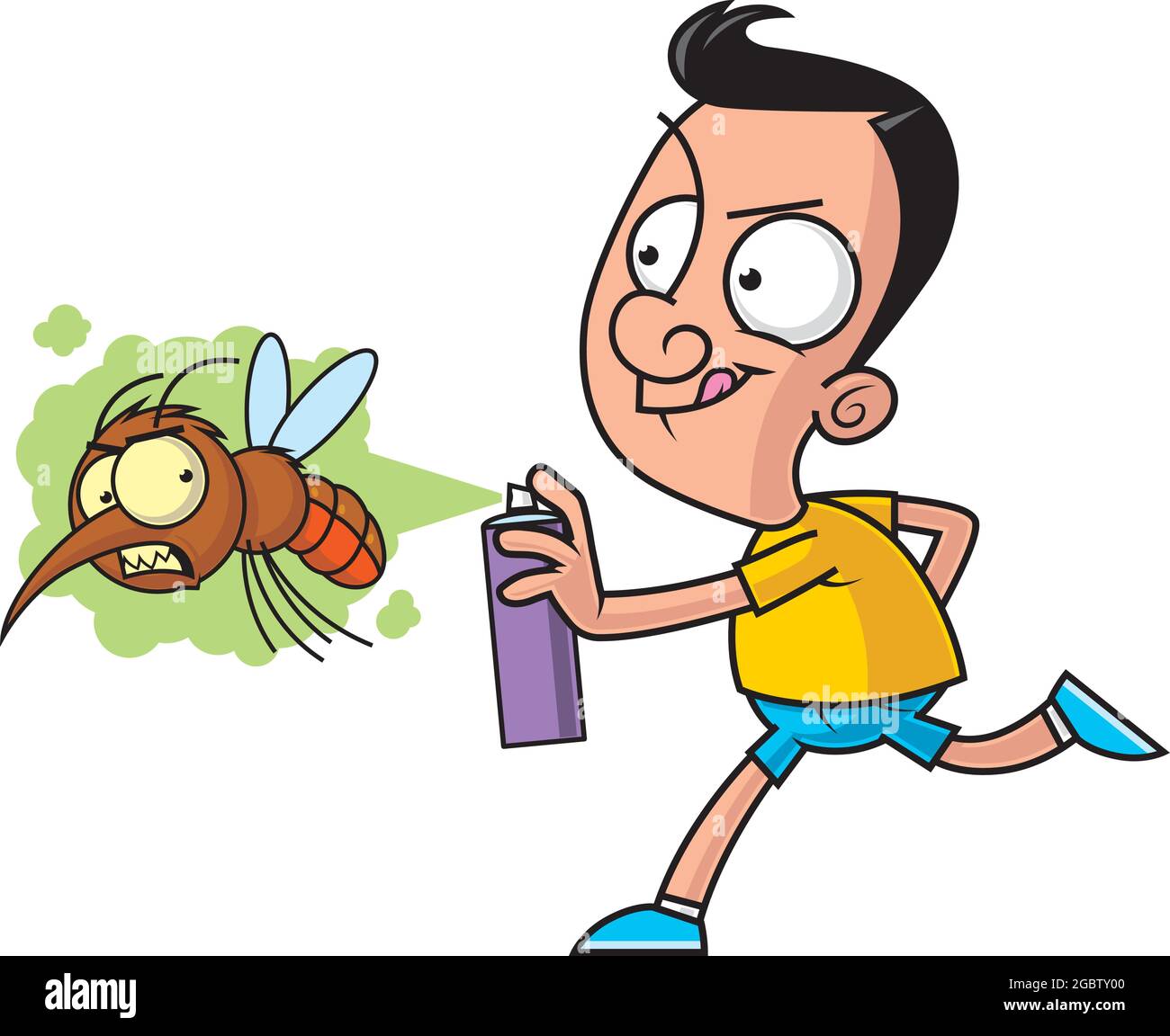 Ilustración de dibujos animados de un hombre matando al mosquito grande con  el insecticida spray Imagen Vector de stock - Alamy