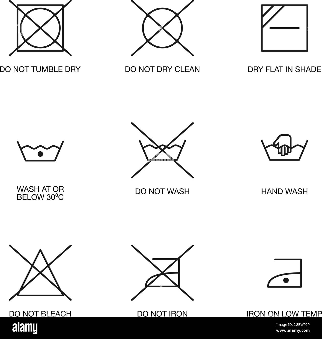 Instrucciones de lavado para el cuidado de la prenda como símbolos  establecidos en vector Imagen Vector de stock - Alamy