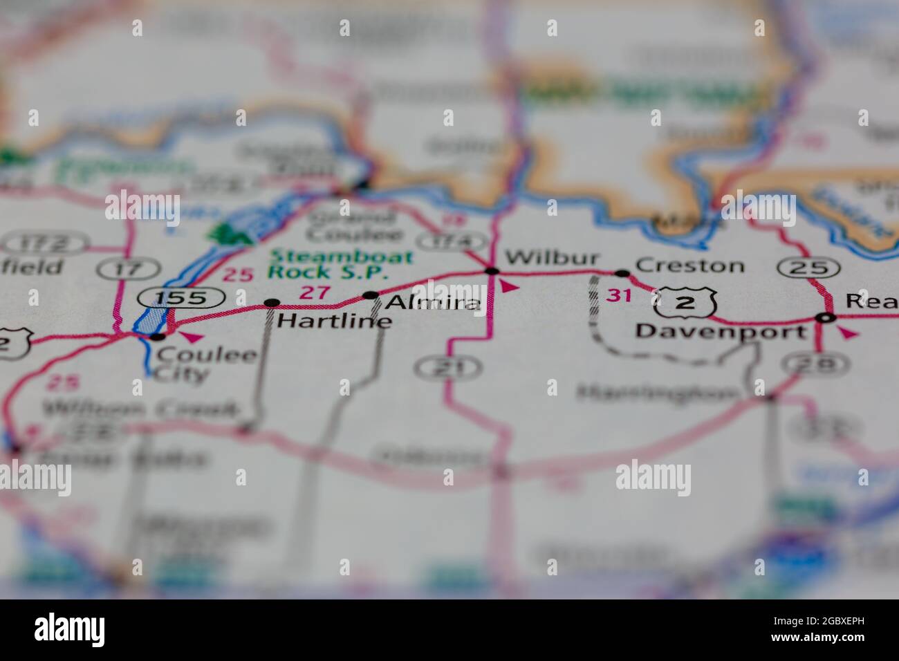 Almira Washington State USA se muestra en un mapa de carreteras o mapa