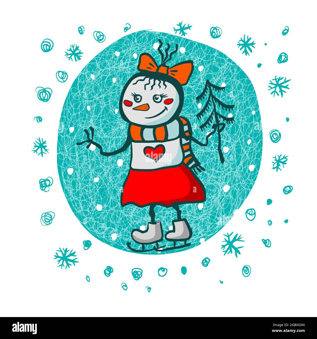 Linda niña de muñeco de nieve. Estampados de camisetas. Look familiar.  Árbol de Navidad . Ilustración vectorial Imagen Vector de stock - Alamy