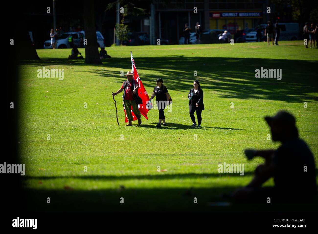 Los manifestantes son vistos durante la manifestación mundial de Melbourne por la libertad en Flagstaff Gardens, Melbourne, Australia, el 20 de marzo de 2021. Se están celebrando manifestaciones en más de 40 países de todo el mundo en un intento por reclamar los derechos fundamentales y adoptar una postura contra las excesivas restricciones de COVID-19. Crédito: Mikko Robles/Speed Media/Alamy Live News Foto de stock