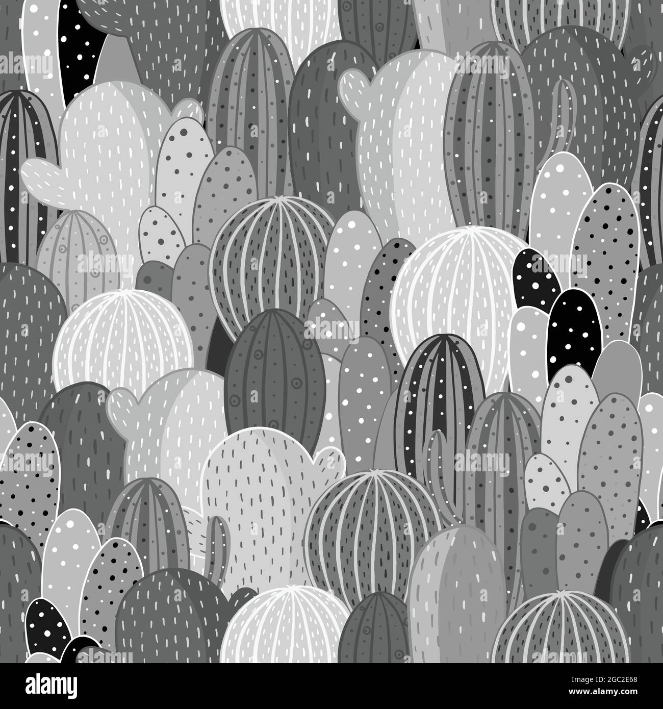 Colección de Cactus y suculentos dibujado a mano. Textura vectorial para textil, papel de embalaje, embalaje. Ilustración del Vector