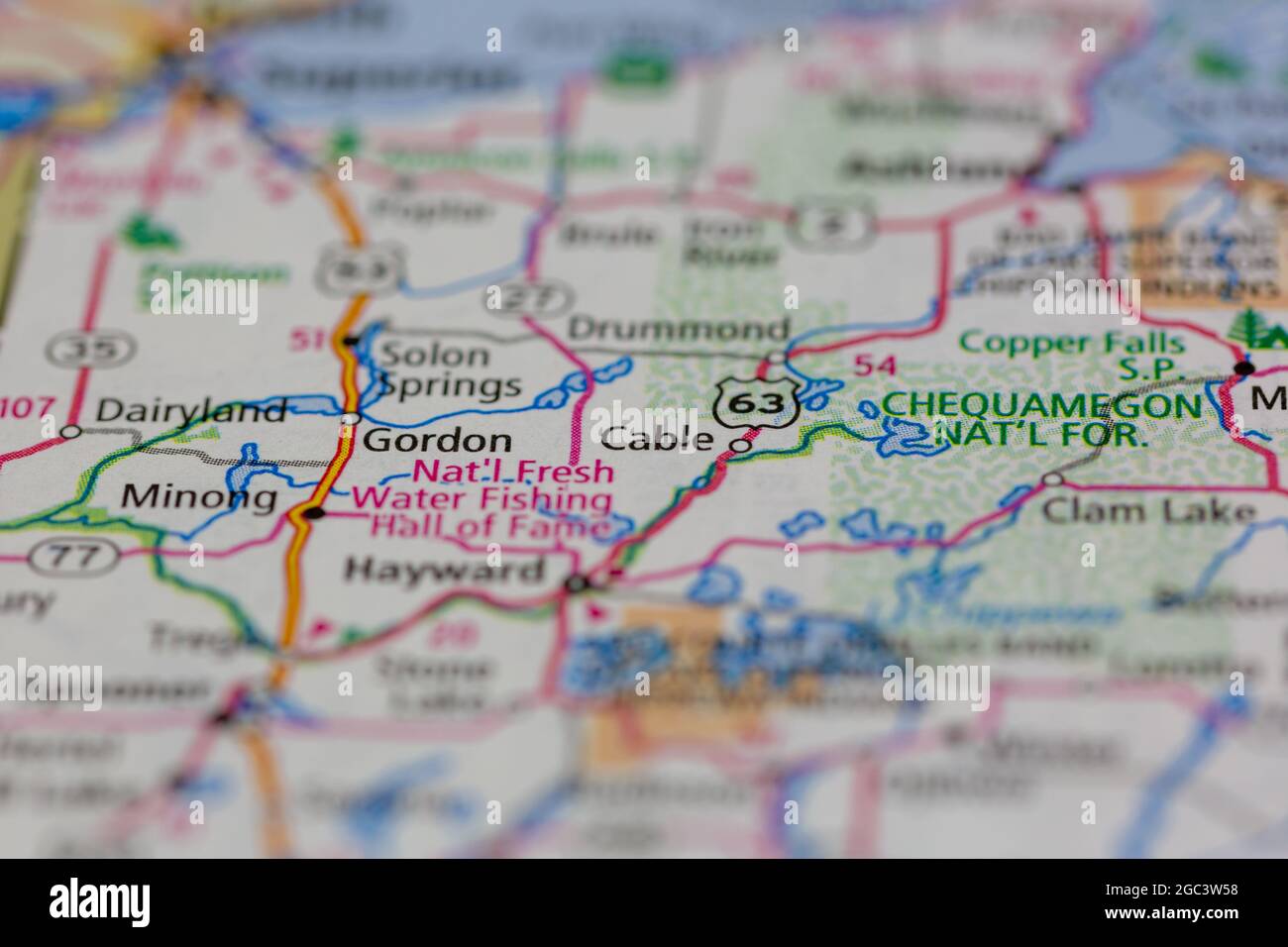 Cable Wisconsin USA mostrado en un mapa de carreteras o mapa geográfico