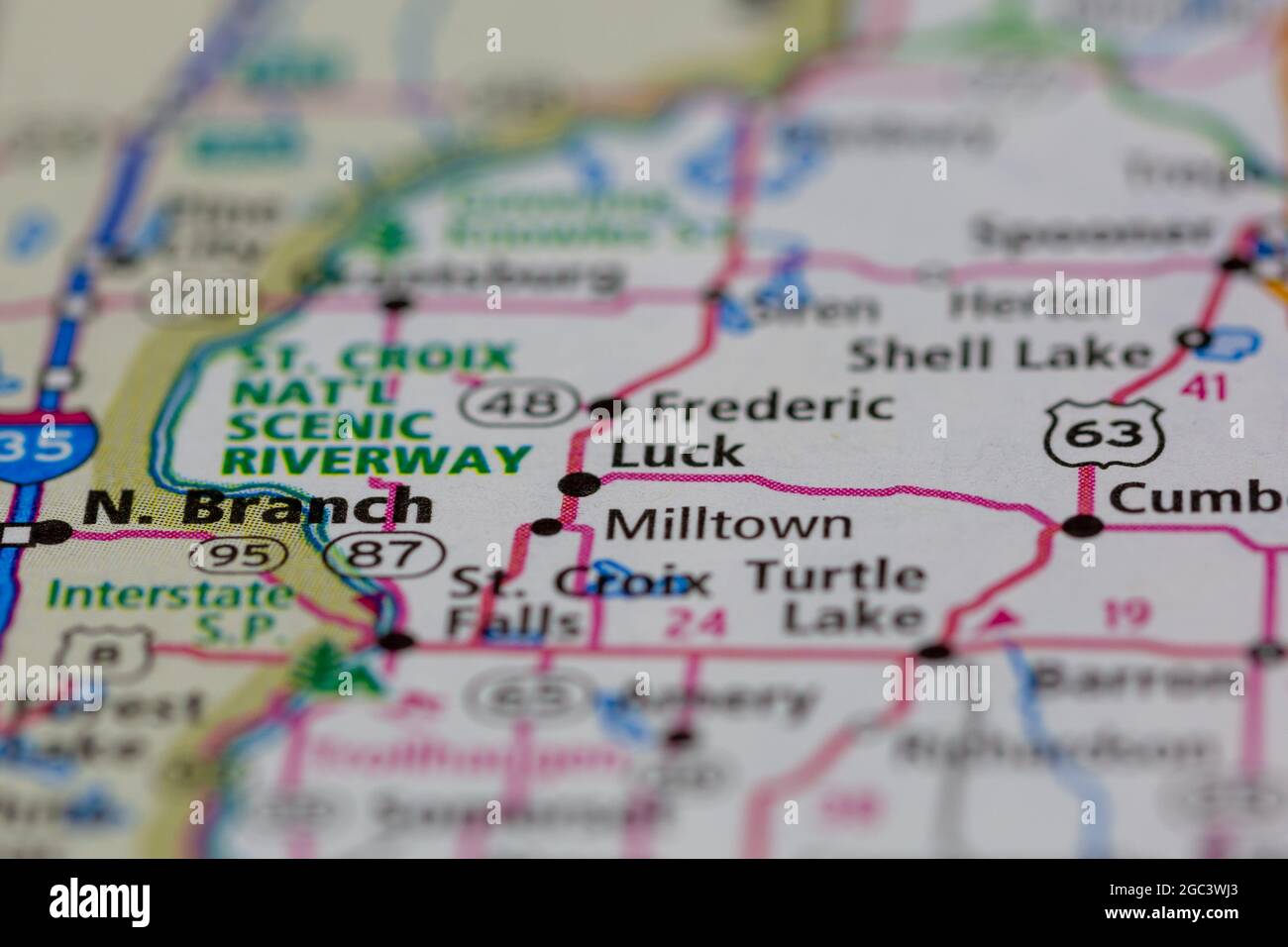 Luck Wisconsin USA se muestra en un mapa de carreteras o en un mapa geográfico Fotografía de