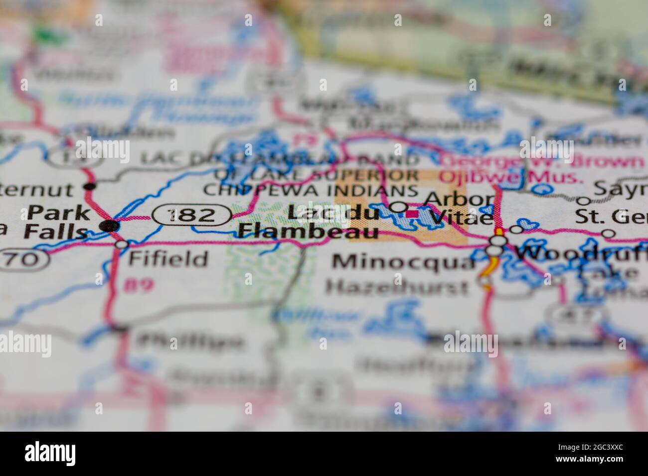 Lac Du Flambeau Wisconsin USA aparece en un mapa de carreteras o en un