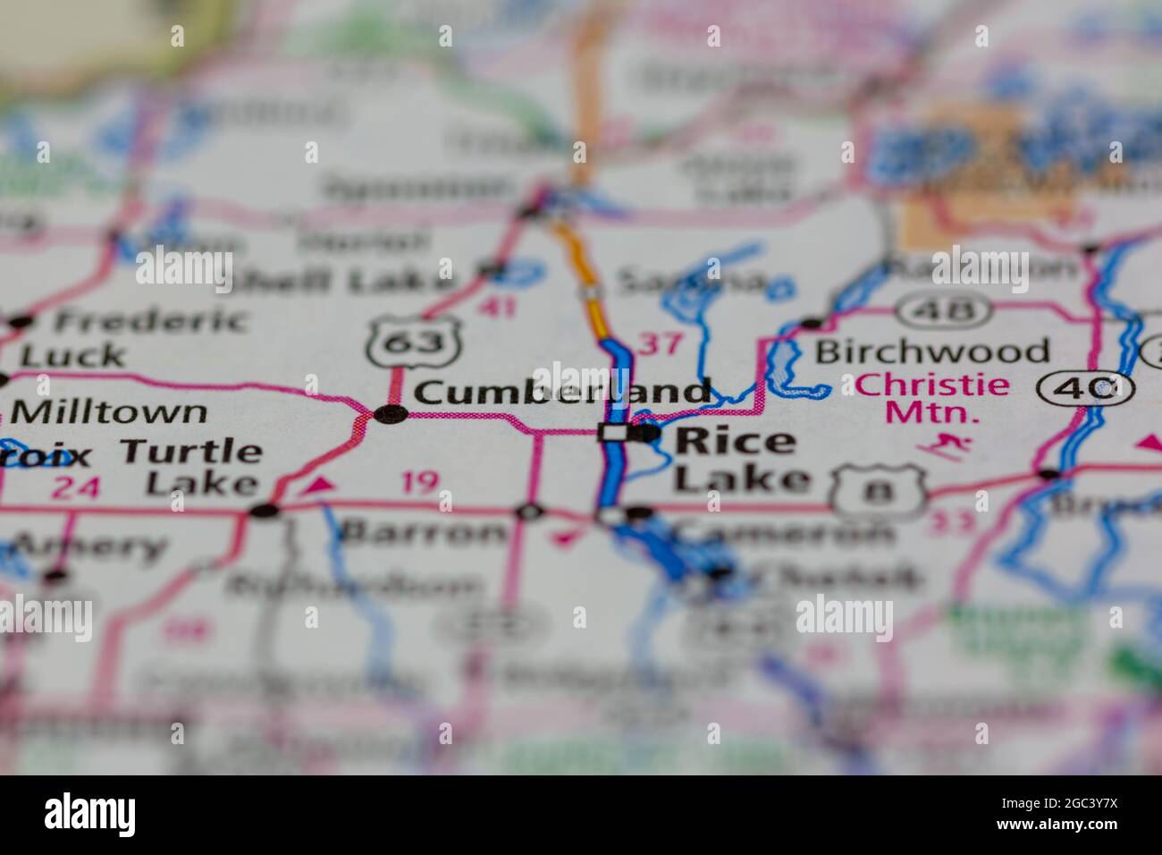 Cumberland Wisconsin USA se muestra en un mapa de carreteras o mapa geográfico Fotografía de