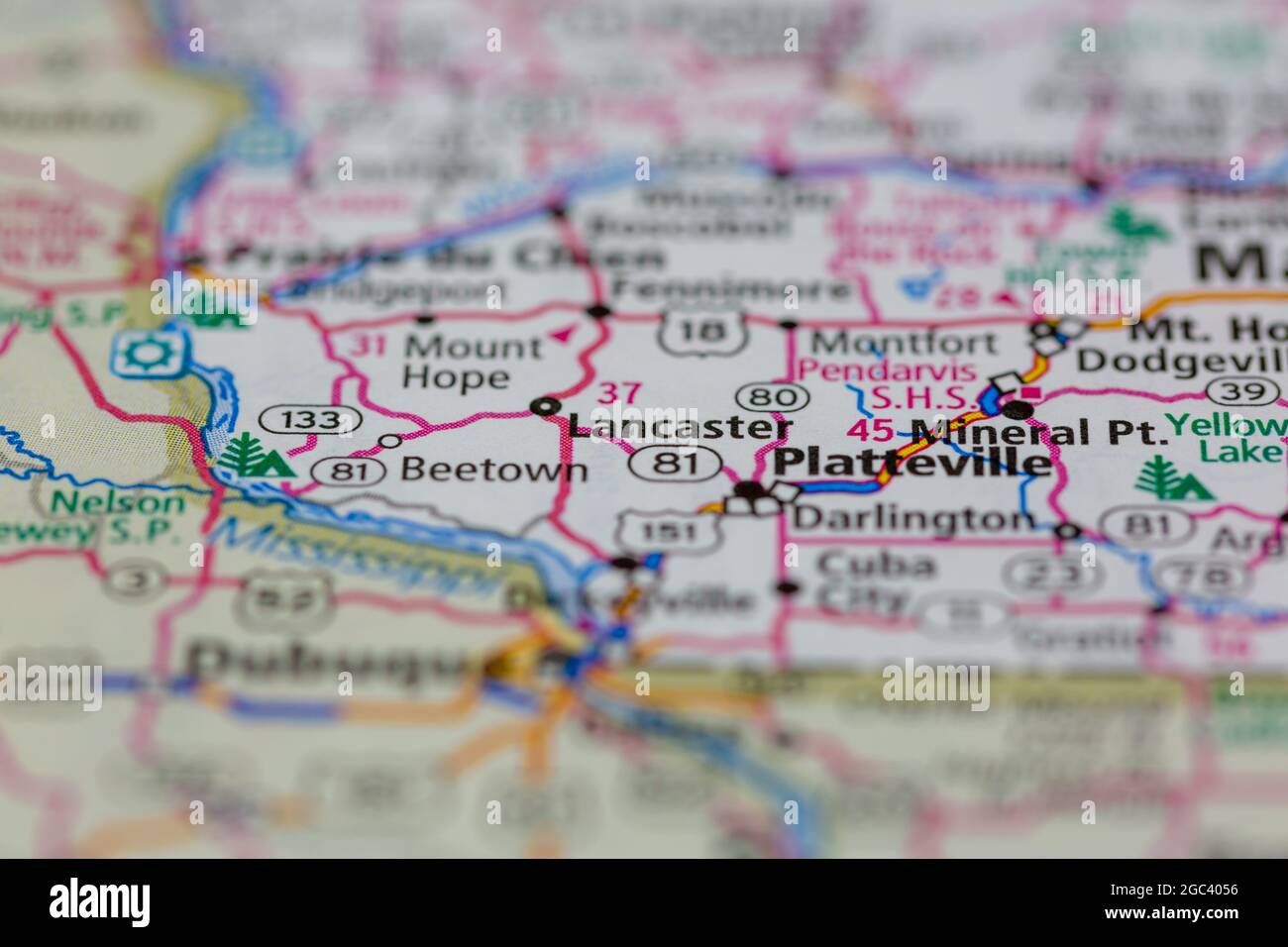 Lancaster, wisconsin en un mapa fotografías e imágenes de alta