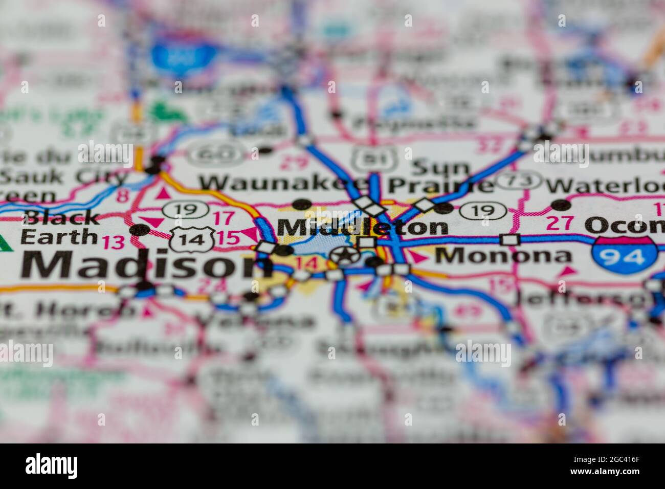 Middleton Wisconsin USA se muestra en un mapa de carreteras o mapa