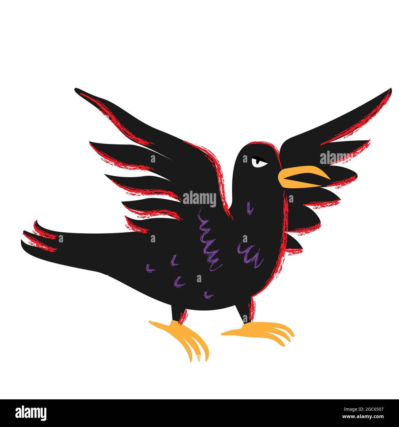 Negro cuervo. El cuervo de la bruja. Pájaro negro de Halloween con alas  abiertas en estilo plano de dibujos animados aislado sobre fondo blanco  Imagen Vector de stock - Alamy
