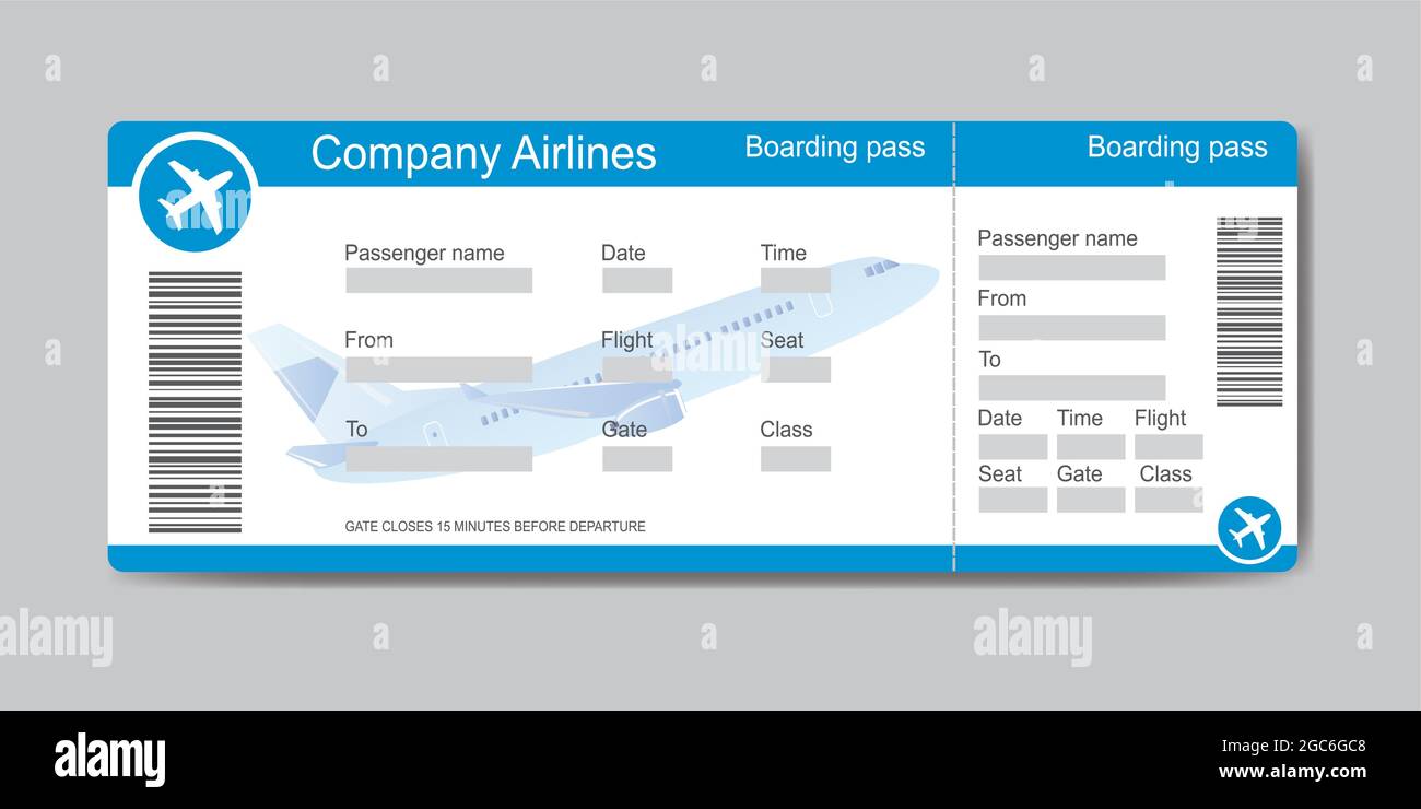 Plantilla de tarjeta de embarque, billete de avión, lugar vacío para texto, ilustración de vector plano Imagen Vector de stock -