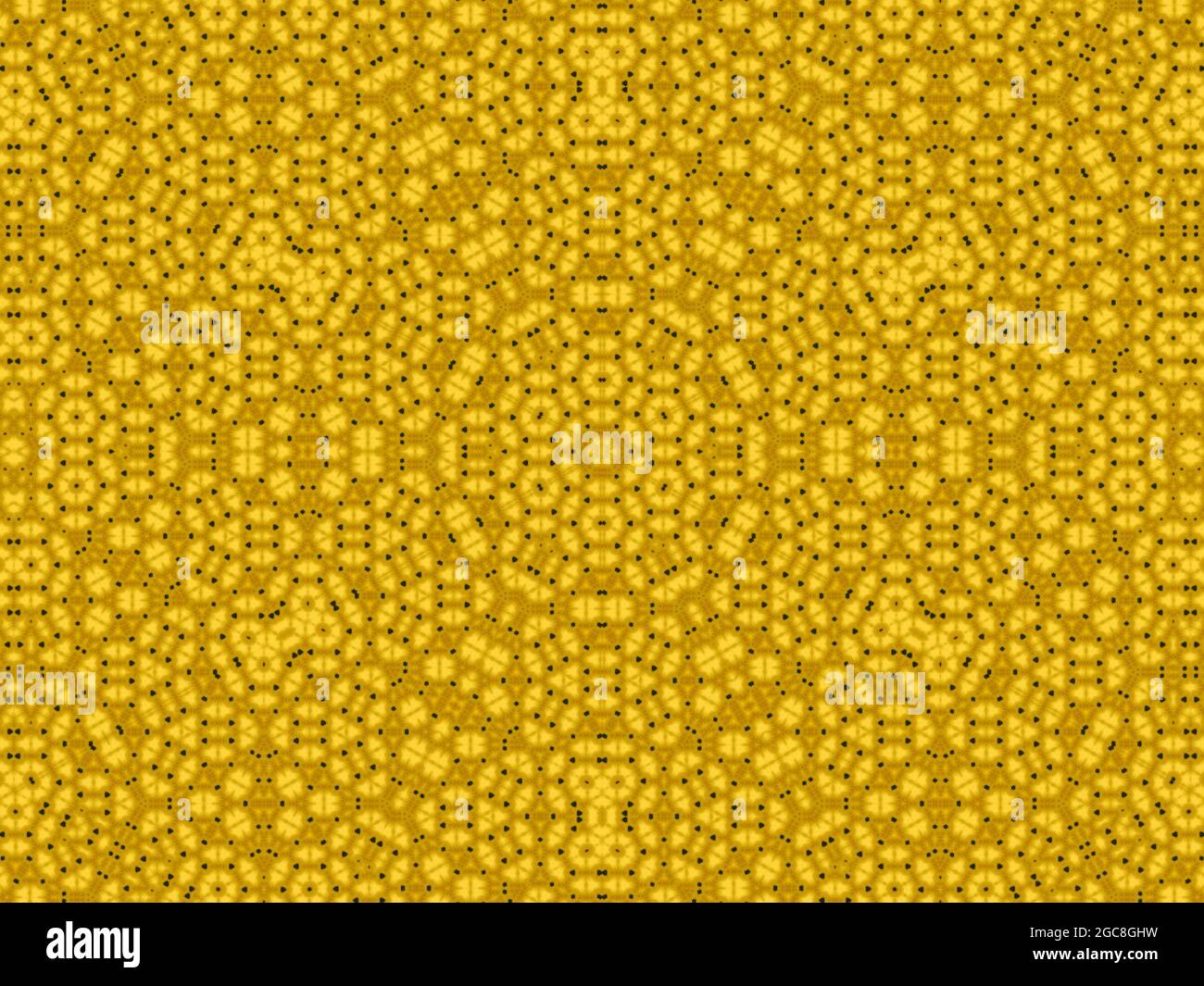 Patrones de azulejos geométricos de estilo árabe persa. Caleidoscopio amarillo azteca. Mandala amarilla de energía solar. Estampados psicodélicos retro en amarillo. Foto de stock