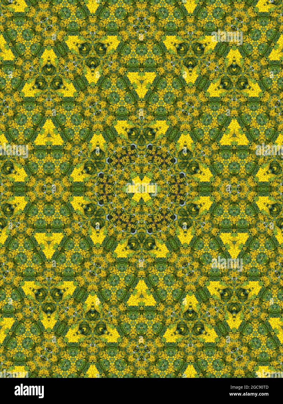 Patrón caleidoscopio azteca de oro. Mural tailandés. Diseños digitales abstractos con luz, energía y estrellas. Motivo de estrella y energía y cosmos mandala. Foto de stock