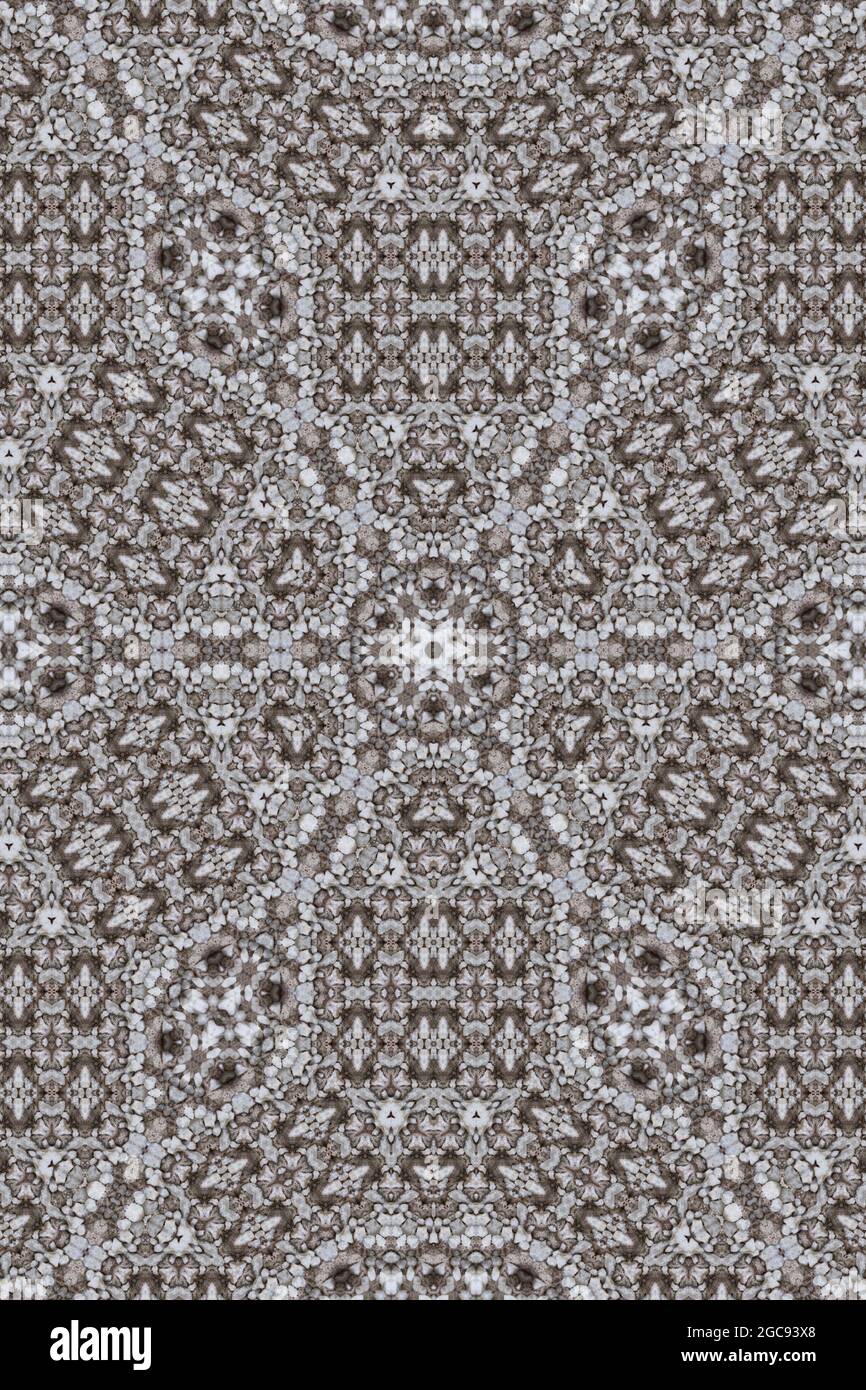 Complicados patrones geométricos hechos de círculos y óvalos. Intrincado diseño textil damasco. Diseño de paleta de colores pesados escandinavos neutros. Foto de stock