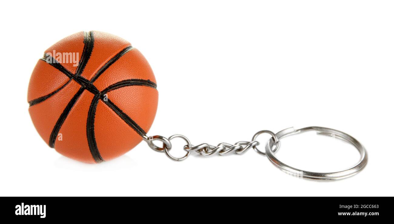 Chapoteo precisamente Rizado Llavero-pelota de baloncesto aislado en blanco Fotografía de stock - Alamy