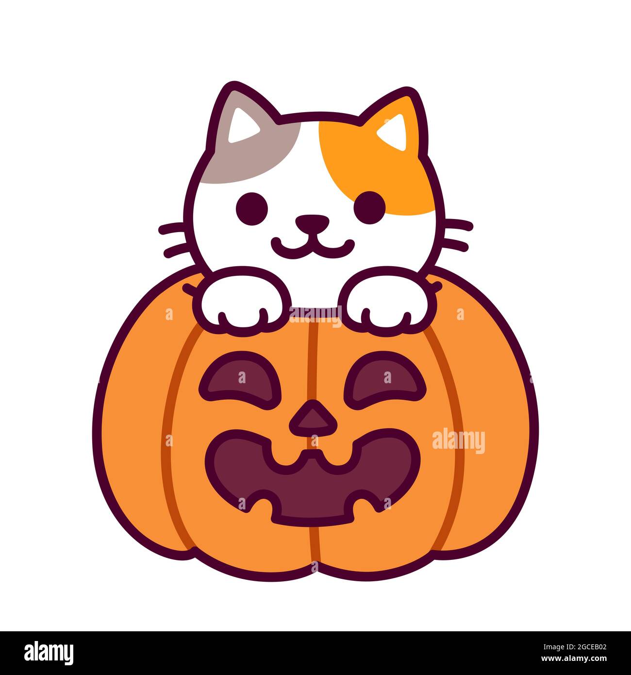 Lindo gato de dibujos animados dentro de calabaza de Halloween con cara  espeluznante tallada. Dibujo adorable gatito, graciosa ilustración  vectorial Imagen Vector de stock - Alamy