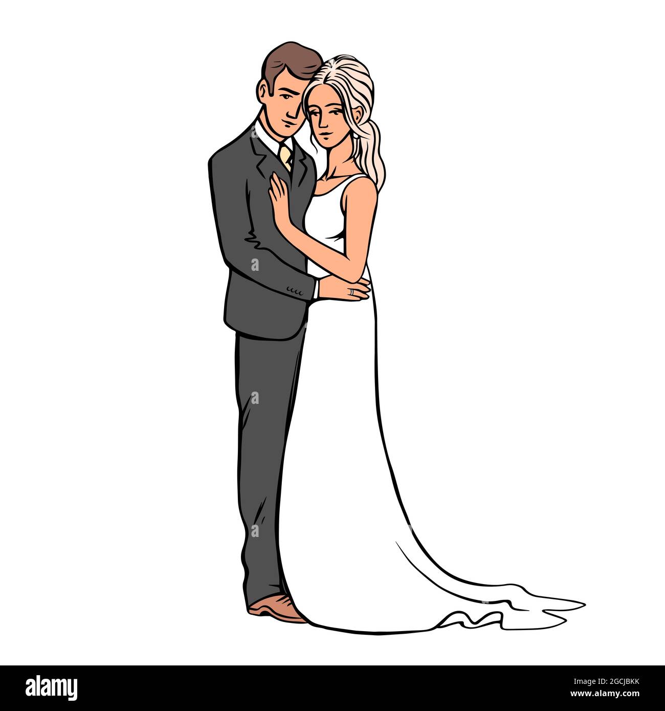 Retrato de la novia el novio. Hermosa pareja recién casada. para decorar tarjetas de boda e invitaciones. Dibujo dibujado a mano Fotografía de stock - Alamy