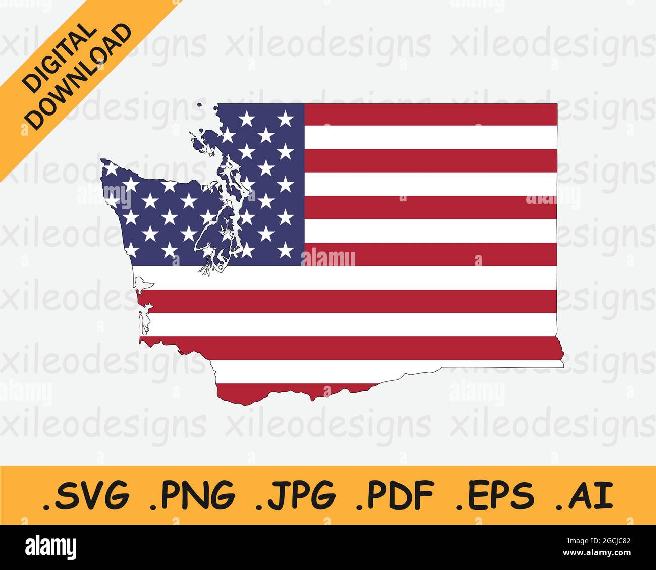 Mapa de Washington sobre Bandera Americana. WA, Estados Unidos Estado