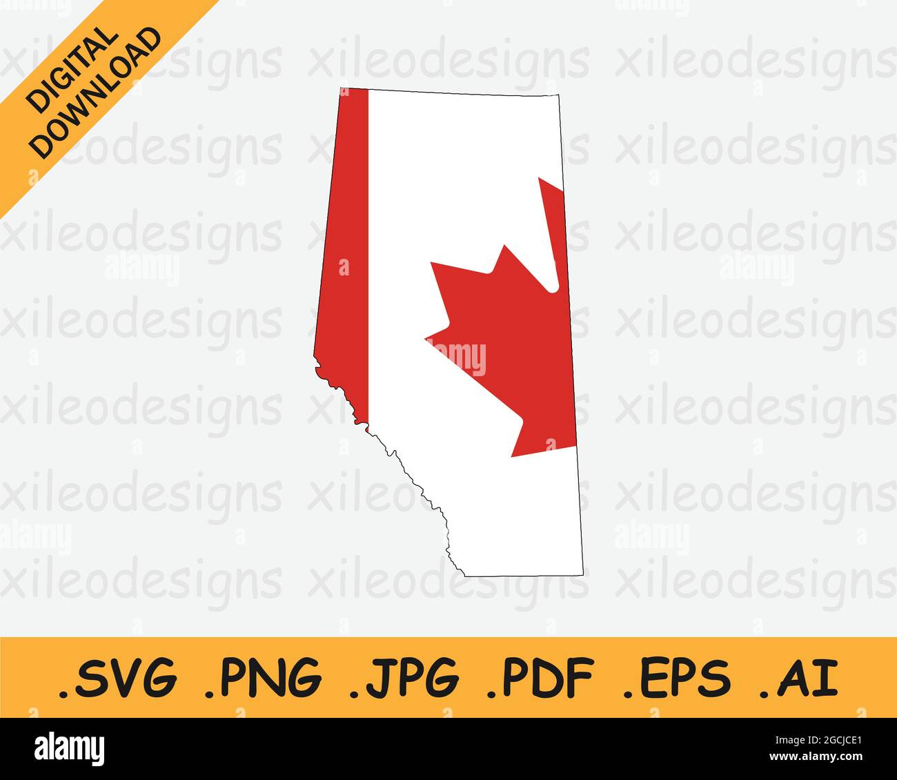 Mapa de Alberta con bandera canadiense. AB, CA Province Map on Canada Flag. Icono de recorte de gráficos vectoriales EPS Ilustración del Vector